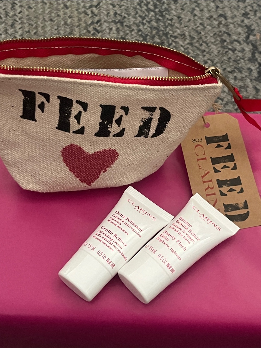 Clarins Canvas Pouch with Exfoliating Cream and Flash Balm